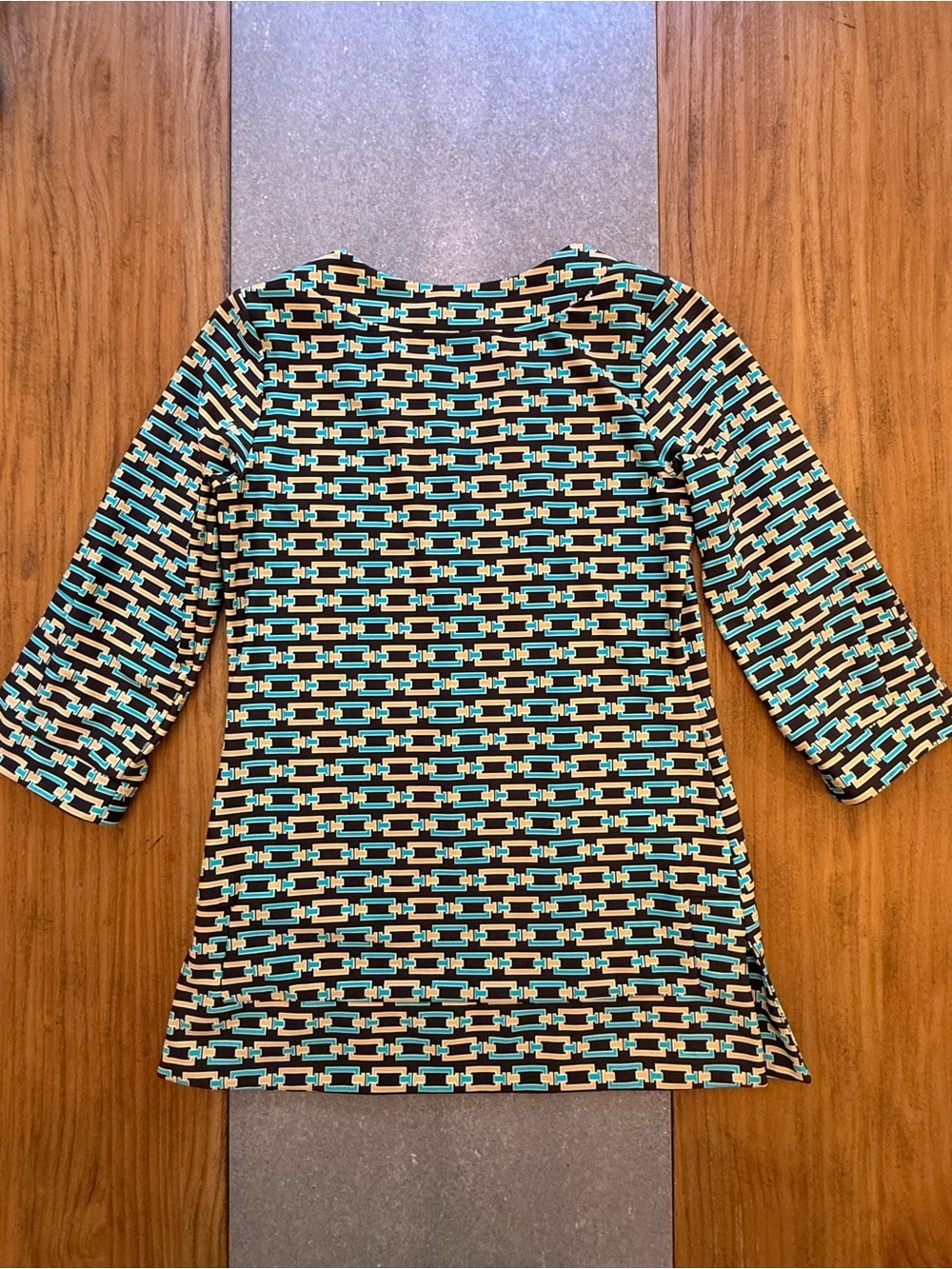 Jude Connally Jude Cloth Geometric Chain Print Brown Teal Cream Chris Top XS - Picture 3 of 9
